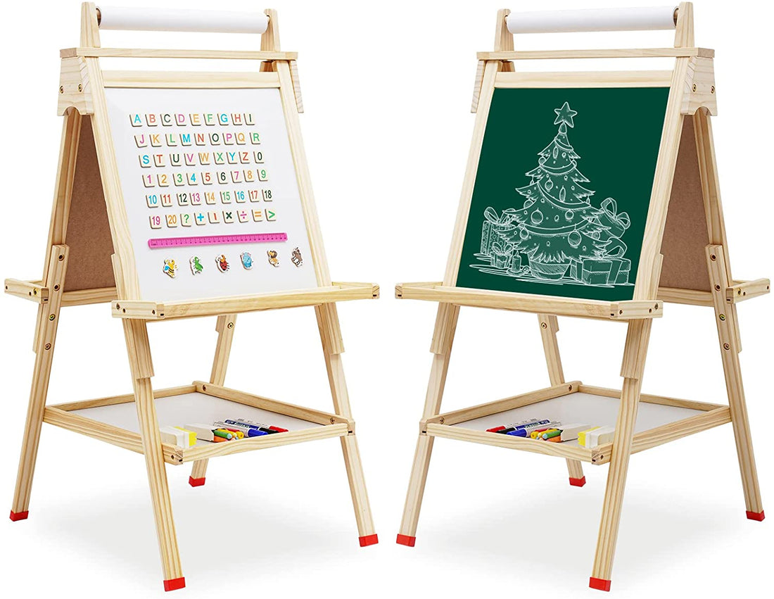 EALING BABY Art Easel - Wood Frame with Paper Roll - Natural Wood